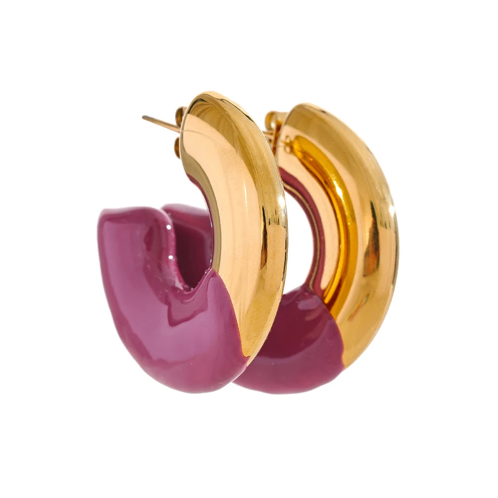 Colorful Refined Chunky Hoop Earrings - Ecru