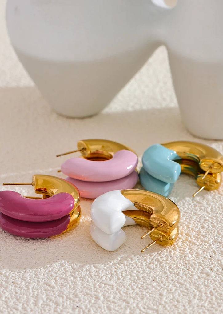 Colorful Refined Chunky Hoop Earrings - Ecru