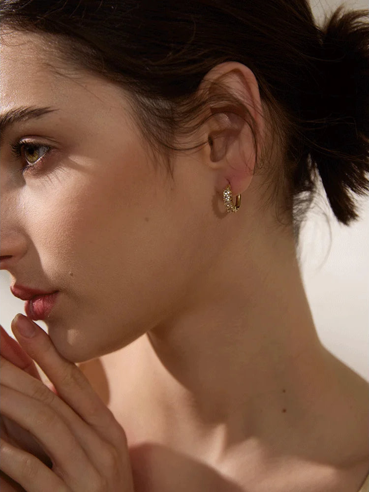 Colorful Zircon Rainbow Hoop Earrings - Ecru
