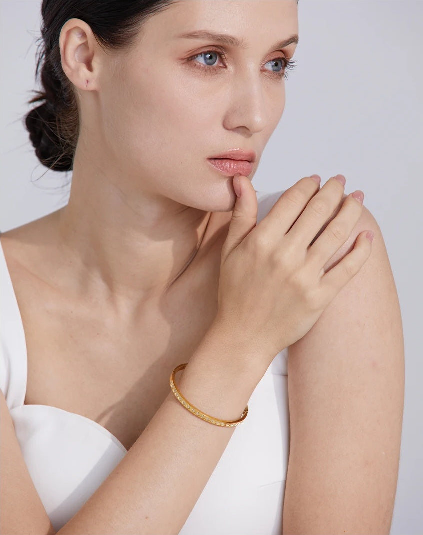 Fashion Cast Statement Bangle Bracelet - Ecru