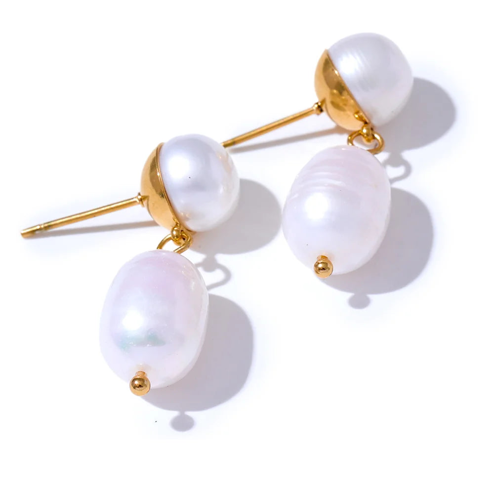 Freshwater Pearl Geometric Drop Earrings - Ecru