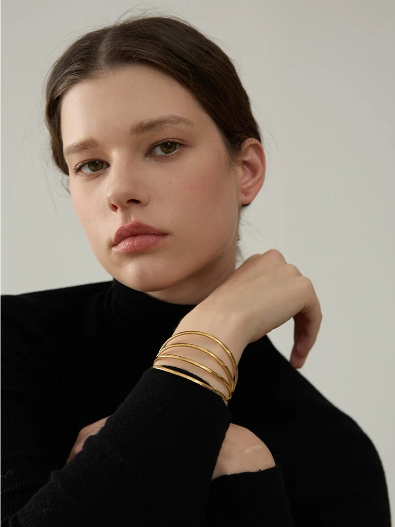 Geometric Hollow Cuff Wrist Bracelet - Ecru