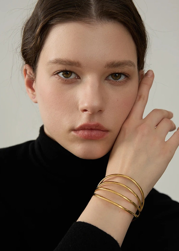Geometric Hollow Cuff Wrist Bracelet - Ecru