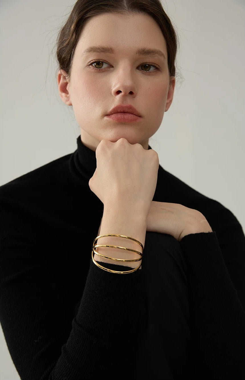Geometric Hollow Cuff Wrist Bracelet - Ecru