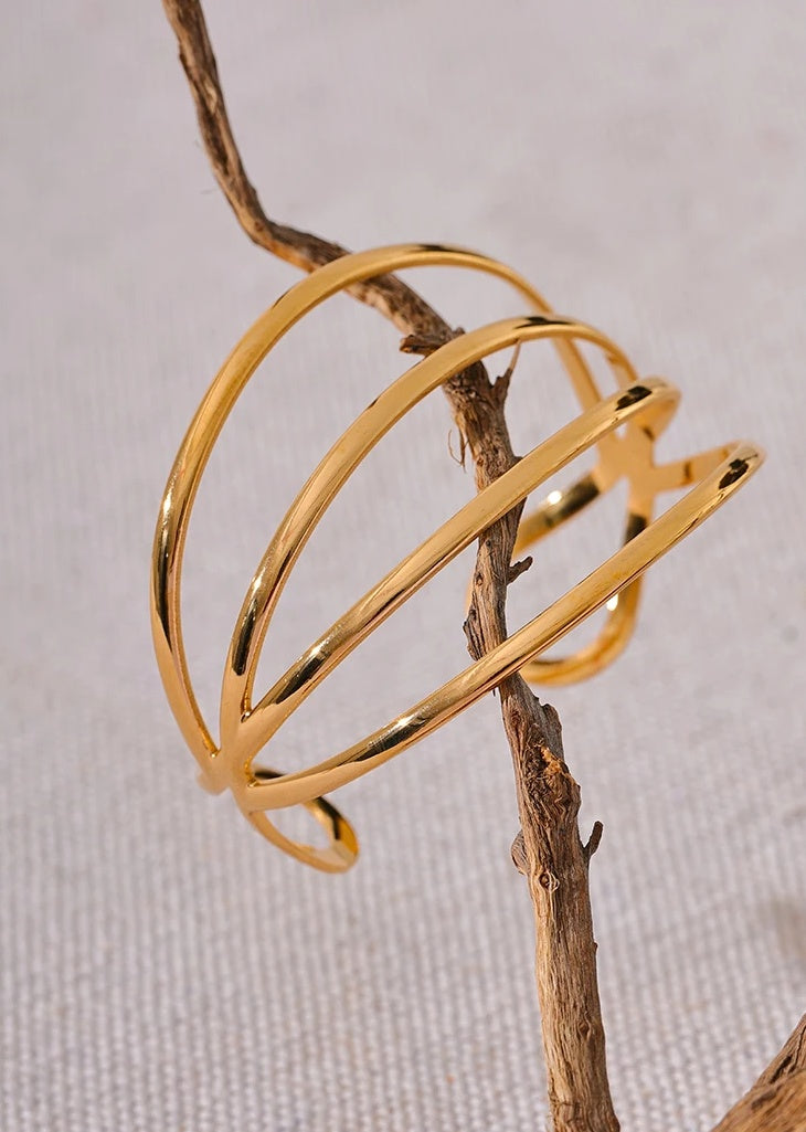 Geometric Hollow Cuff Wrist Bracelet - Ecru