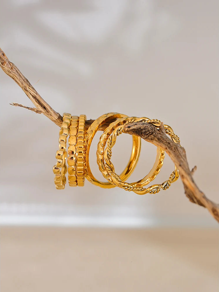 Geometric Textured Stackable Chic Ring - Ecru