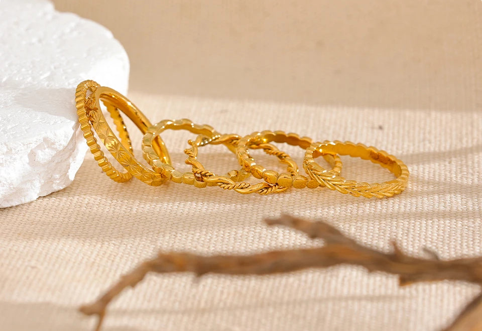 Geometric Textured Stackable Chic Ring - Ecru