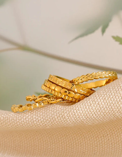 Geometric Textured Stackable Chic Ring - Ecru