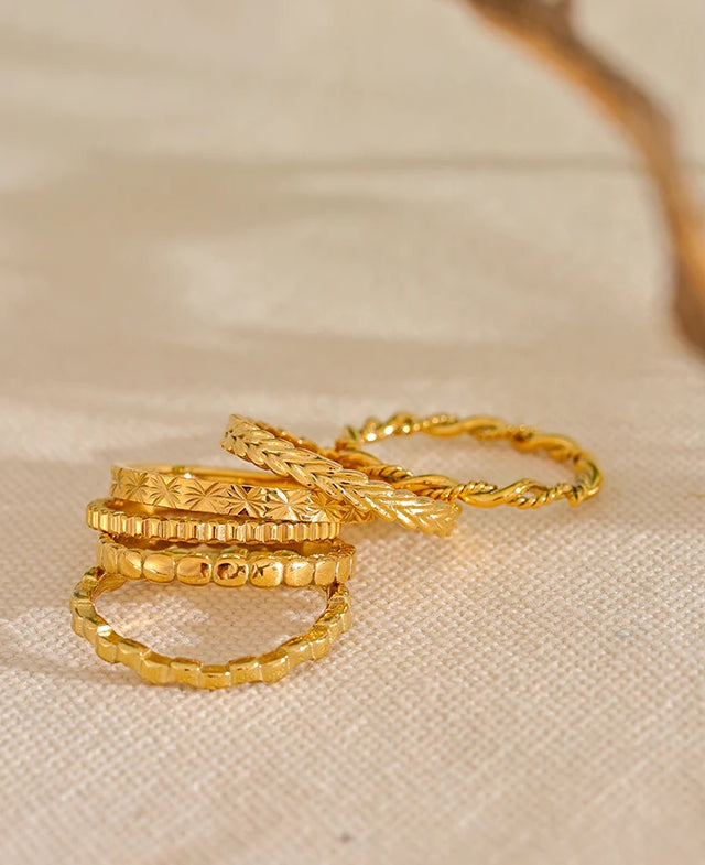 Geometric Textured Stackable Chic Ring - Ecru