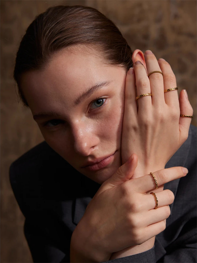 Geometric Textured Stackable Chic Ring - Ecru