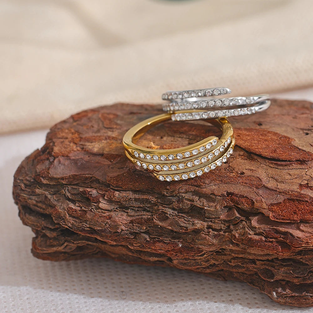 Geometric Zircon Layered Statement Ring - Ecru