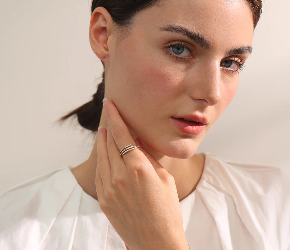 Geometric Zircon Layered Statement Ring - Ecru