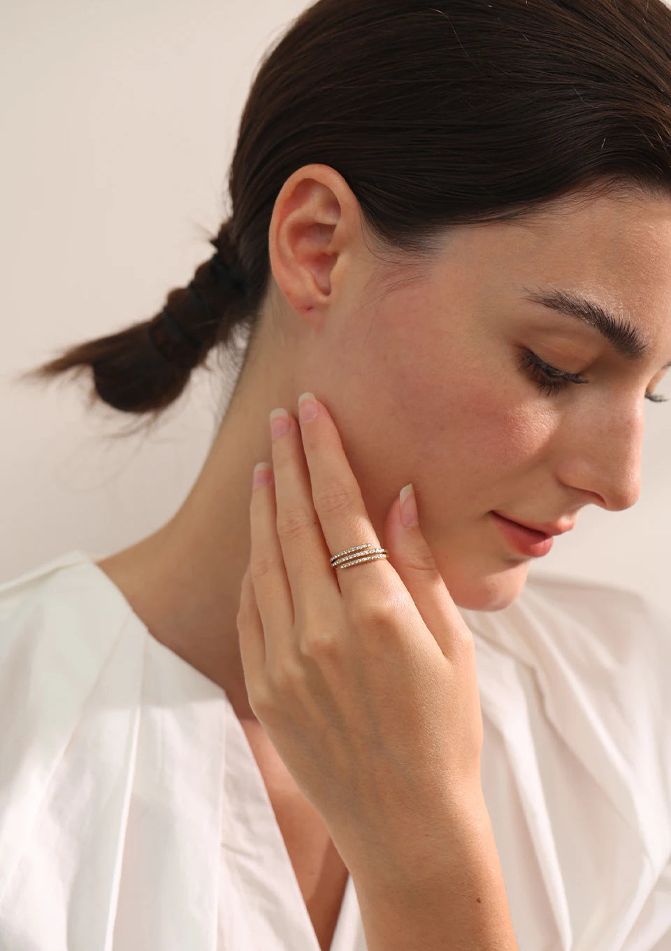 Geometric Zircon Layered Statement Ring - Ecru