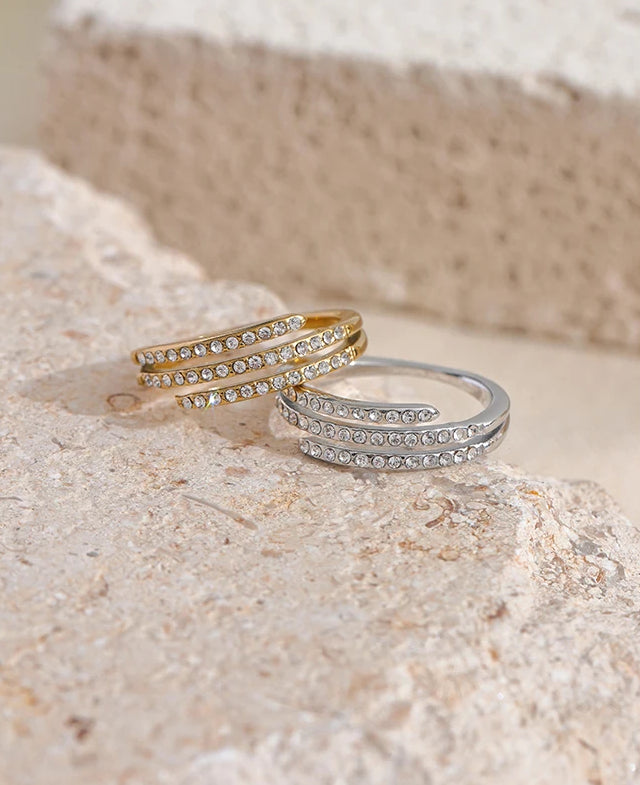 Geometric Zircon Layered Statement Ring - Ecru