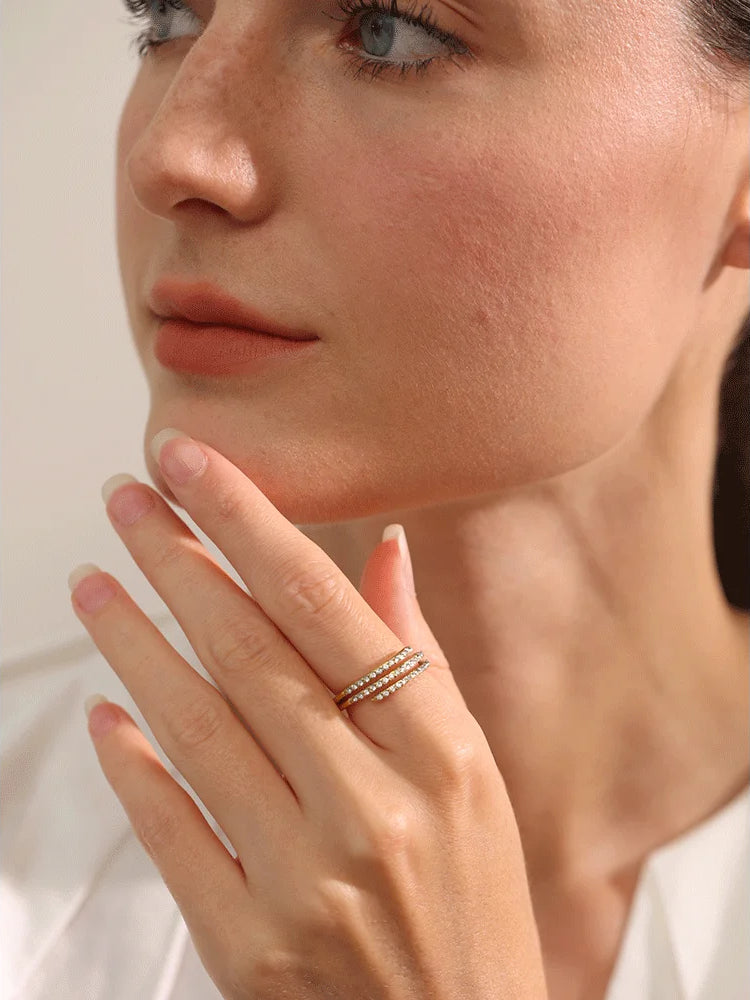 Geometric Zircon Layered Statement Ring - Ecru
