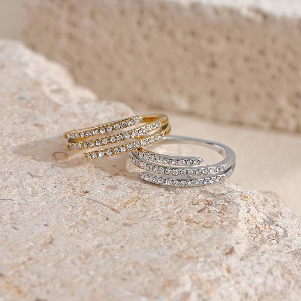 Geometric Zircon Layered Statement Ring - Ecru
