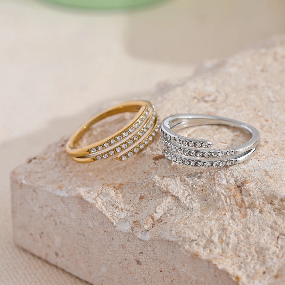 Geometric Zircon Layered Statement Ring - Ecru