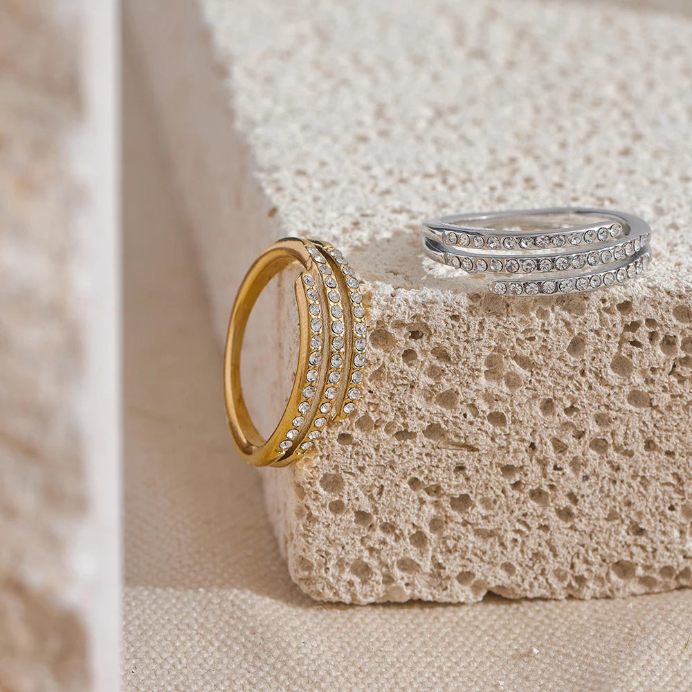 Geometric Zircon Layered Statement Ring - Ecru
