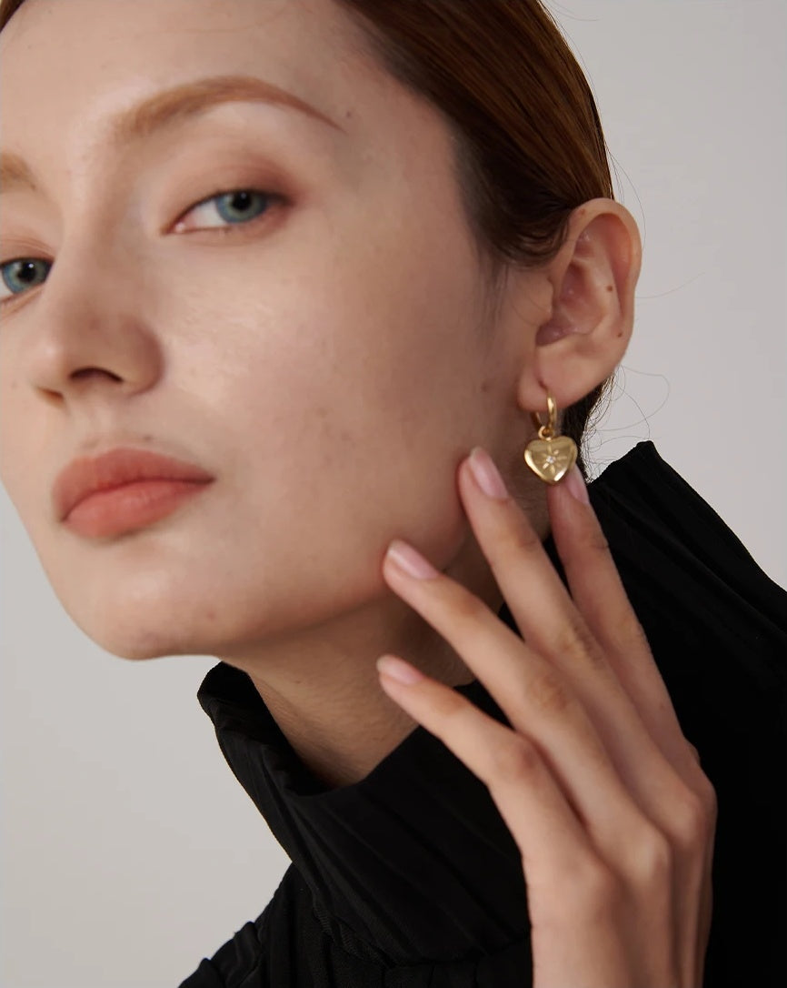 Heart Huggie Love Hoop Earrings - Ecru