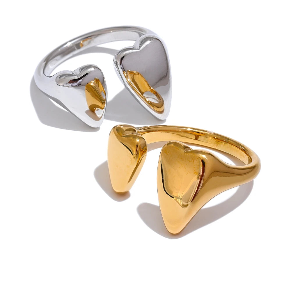 Heart Modern Adjustable Statement Ring - Ecru