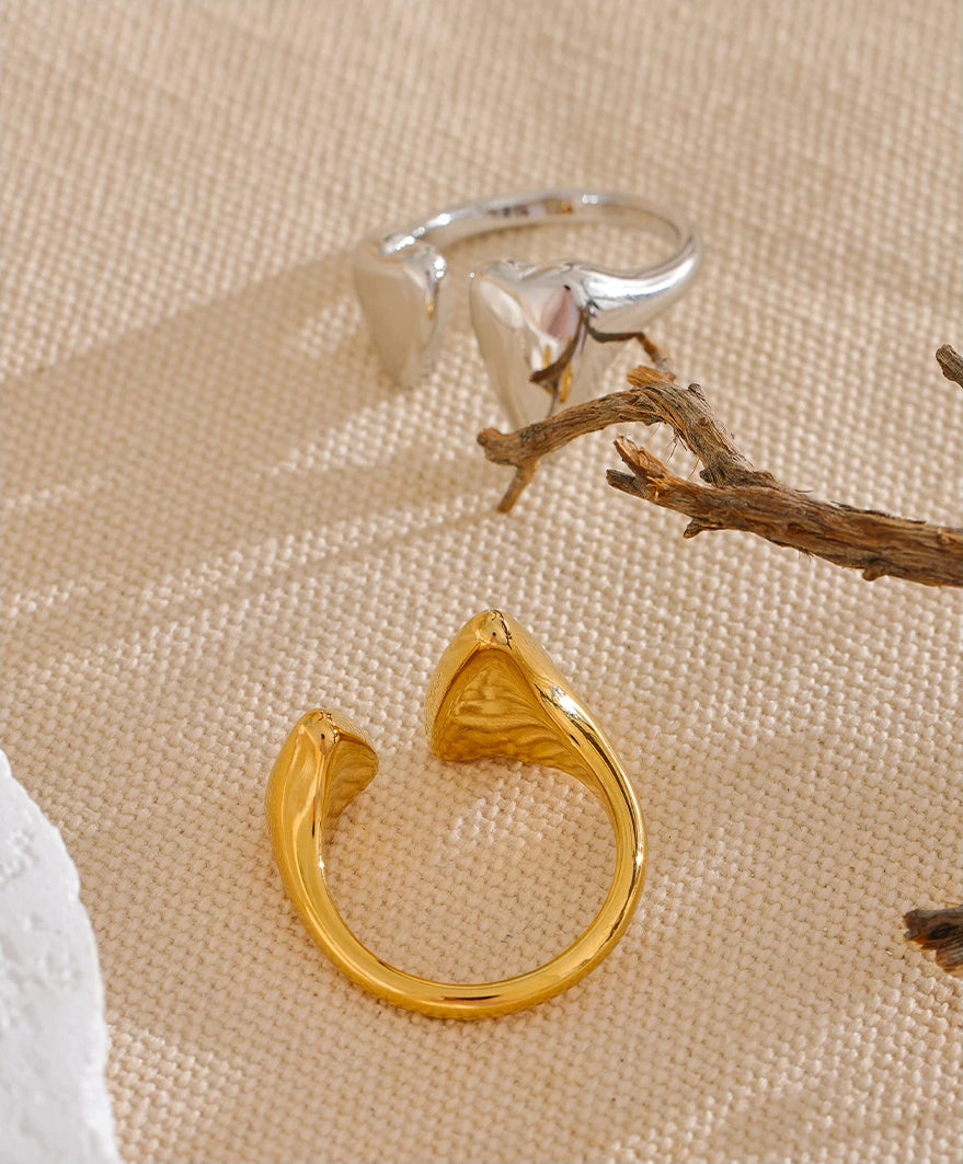 Heart Modern Adjustable Statement Ring - Ecru