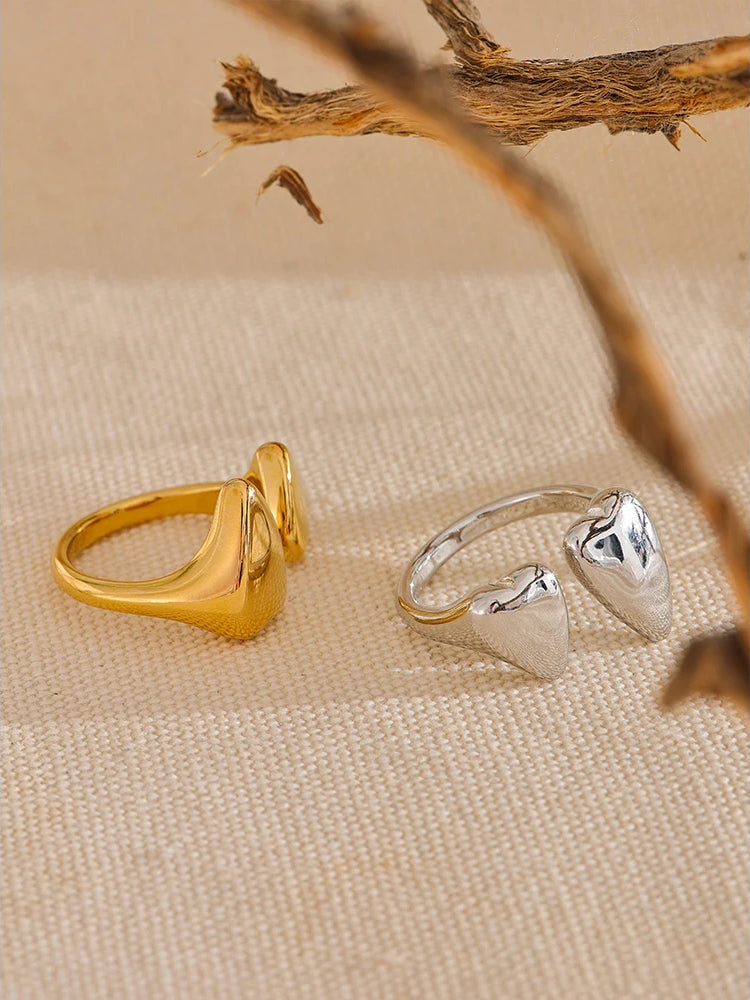 Heart Modern Adjustable Statement Ring - Ecru