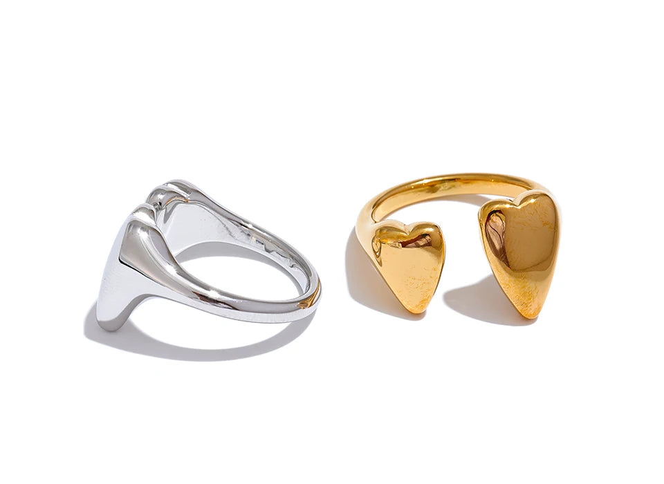 Heart Modern Adjustable Statement Ring - Ecru