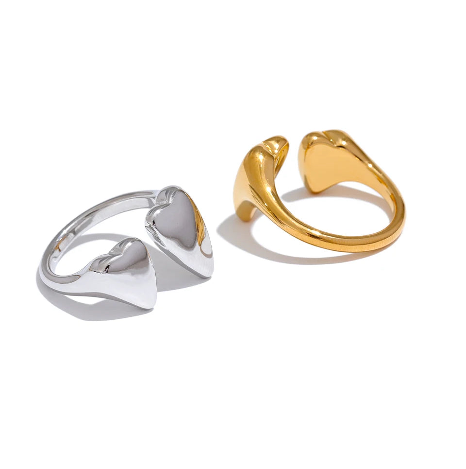 Heart Modern Adjustable Statement Ring - Ecru