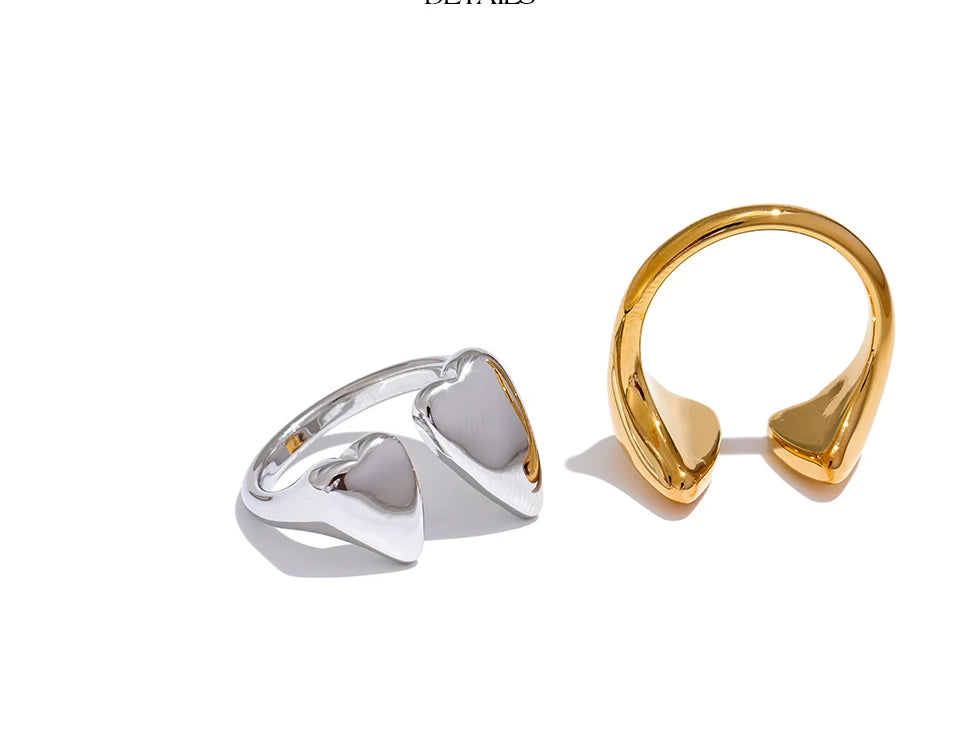 Heart Modern Adjustable Statement Ring - Ecru