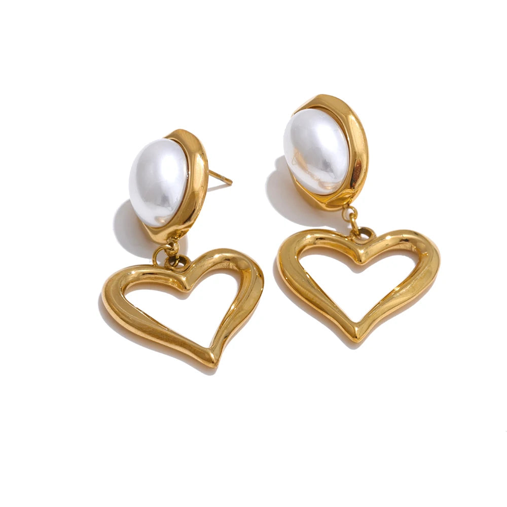 Heart Pearl Versatile Drop Earrings - Ecru