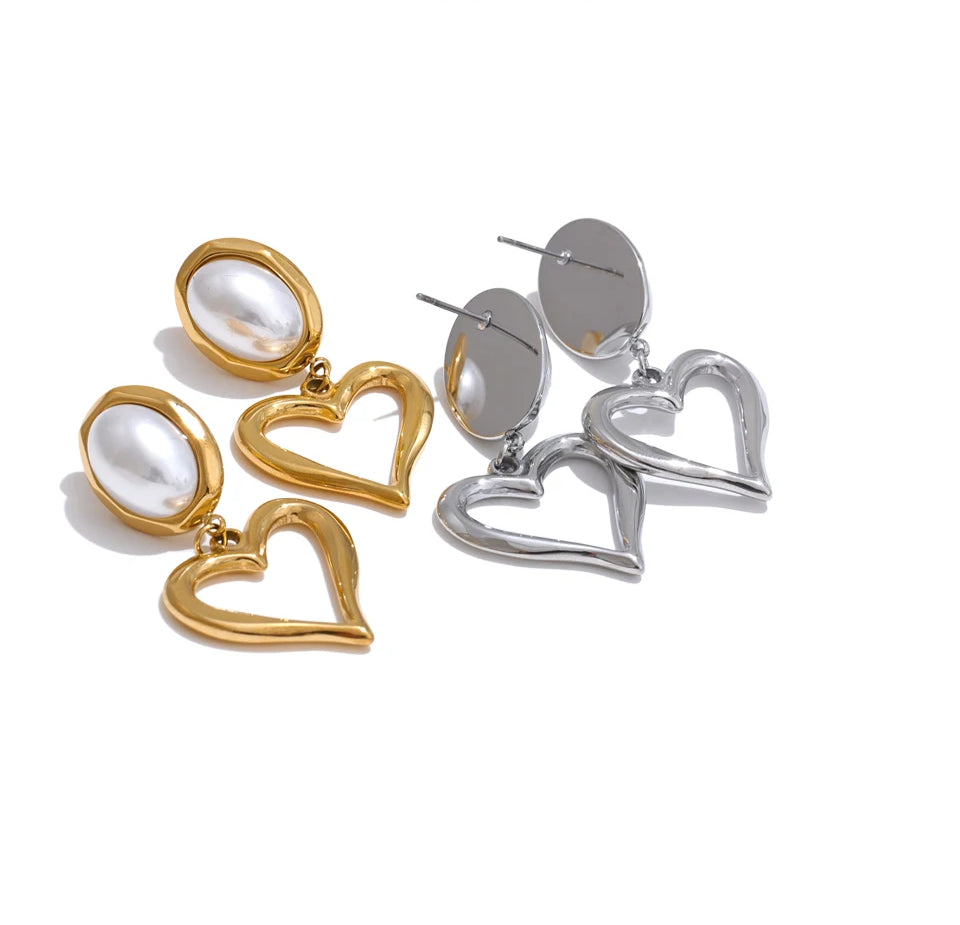 Heart Pearl Versatile Drop Earrings - Ecru