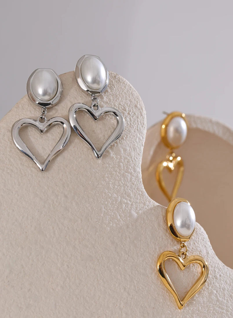 Heart Pearl Versatile Drop Earrings - Ecru