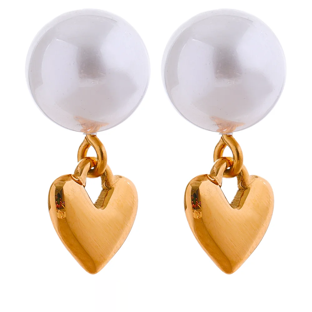 Imitation Pearls Heart Love Earrings - Ecru