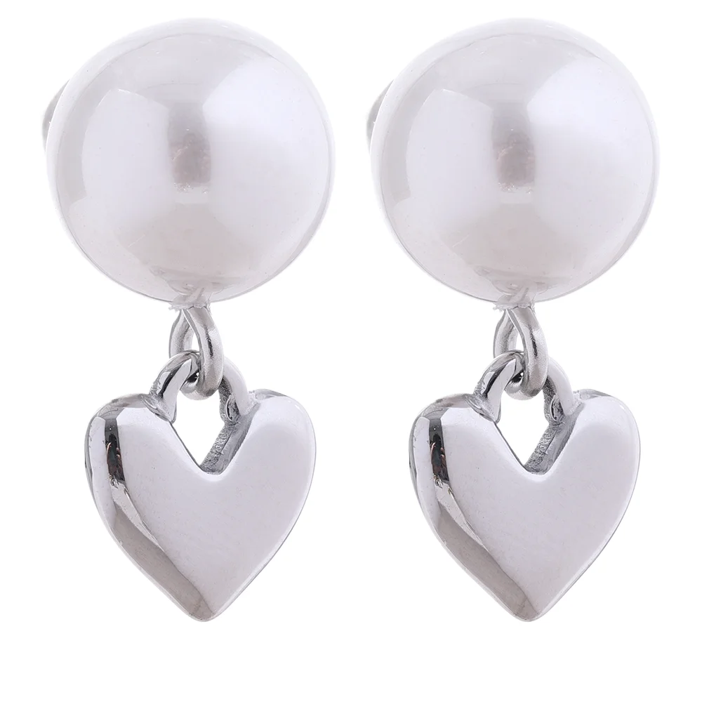Imitation Pearls Heart Love Earrings - Ecru
