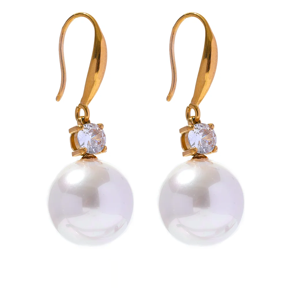 Imitation Pearls Round Drop Earrings - Ecru