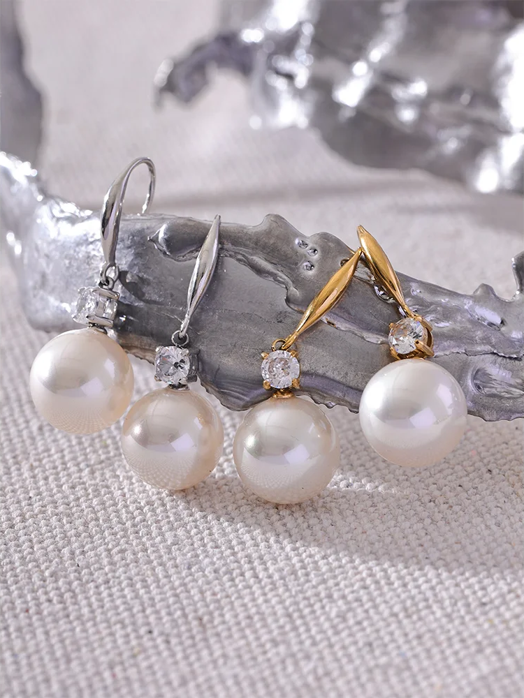 Imitation Pearls Round Drop Earrings - Ecru