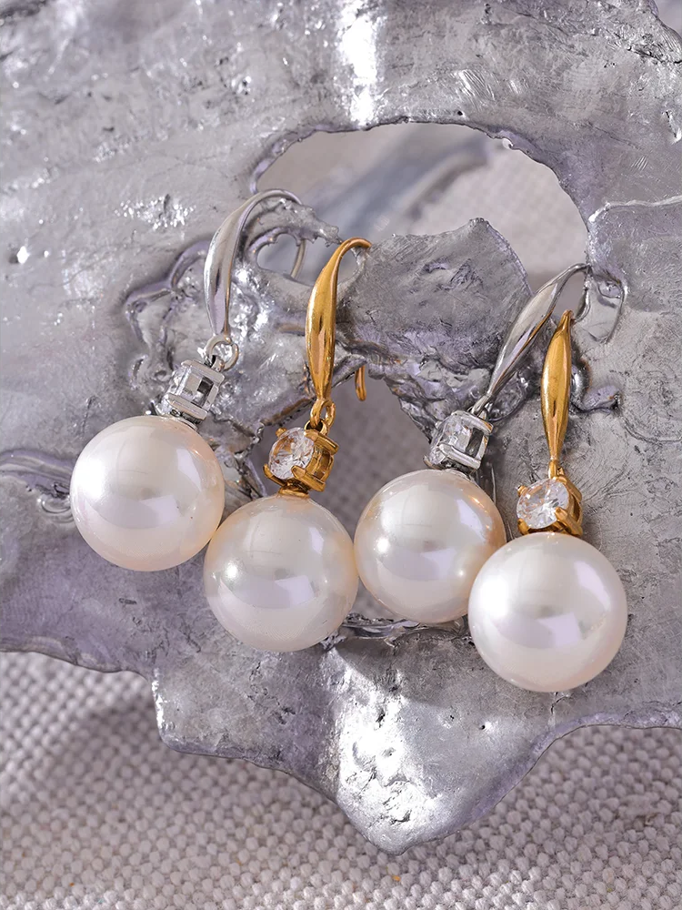 Imitation Pearls Round Drop Earrings - Ecru