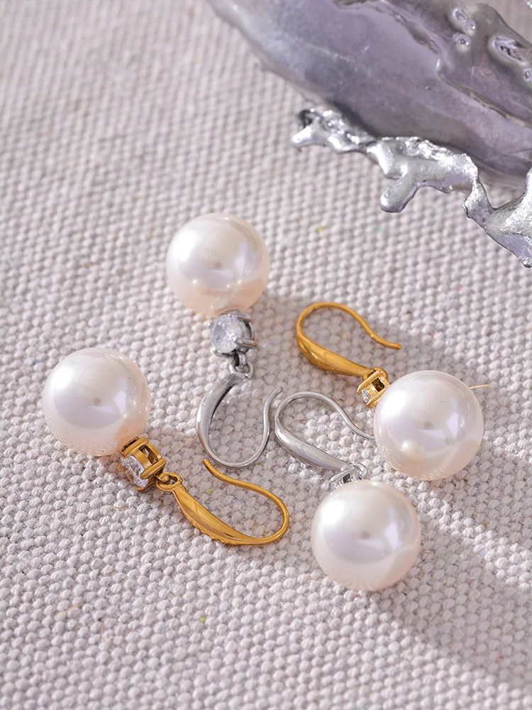Imitation Pearls Round Drop Earrings - Ecru