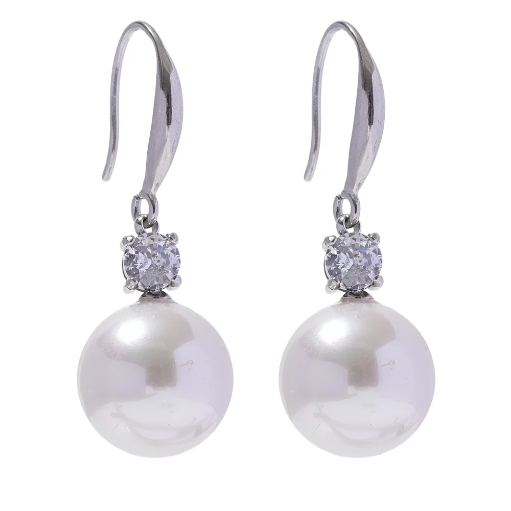 Imitation Pearls Round Drop Earrings - Ecru