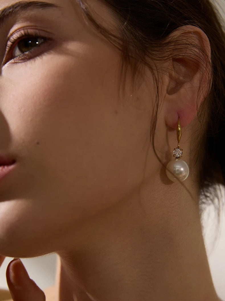 Imitation Pearls Round Drop Earrings - Ecru