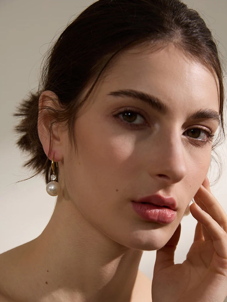 Imitation Pearls Round Drop Earrings - Ecru