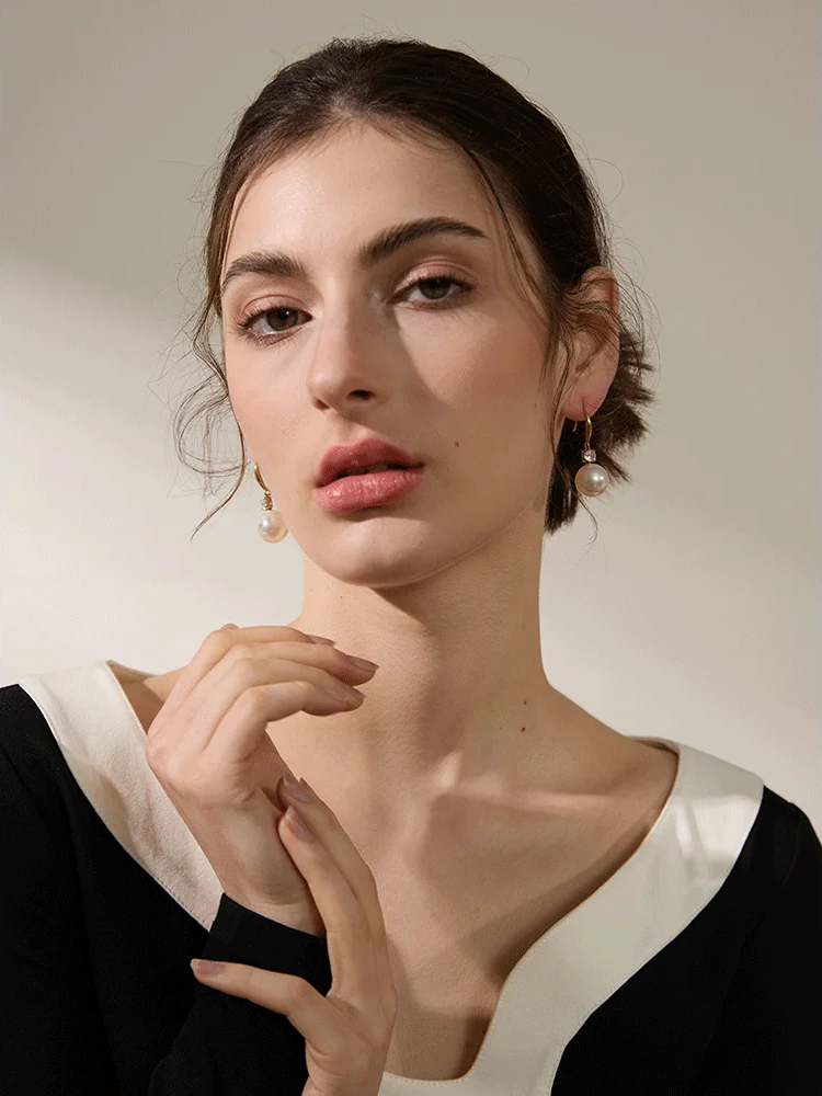 Imitation Pearls Round Drop Earrings - Ecru