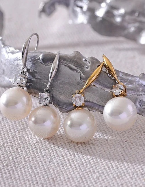 Imitation Pearls Round Drop Earrings - Ecru