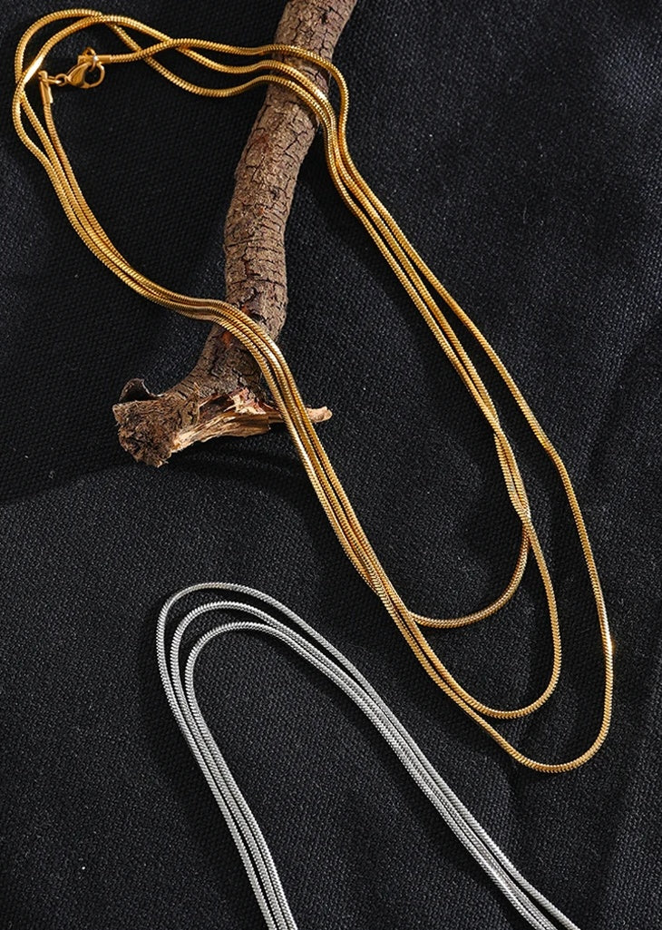 Layered Adjustable Long Chain Necklace - Ecru