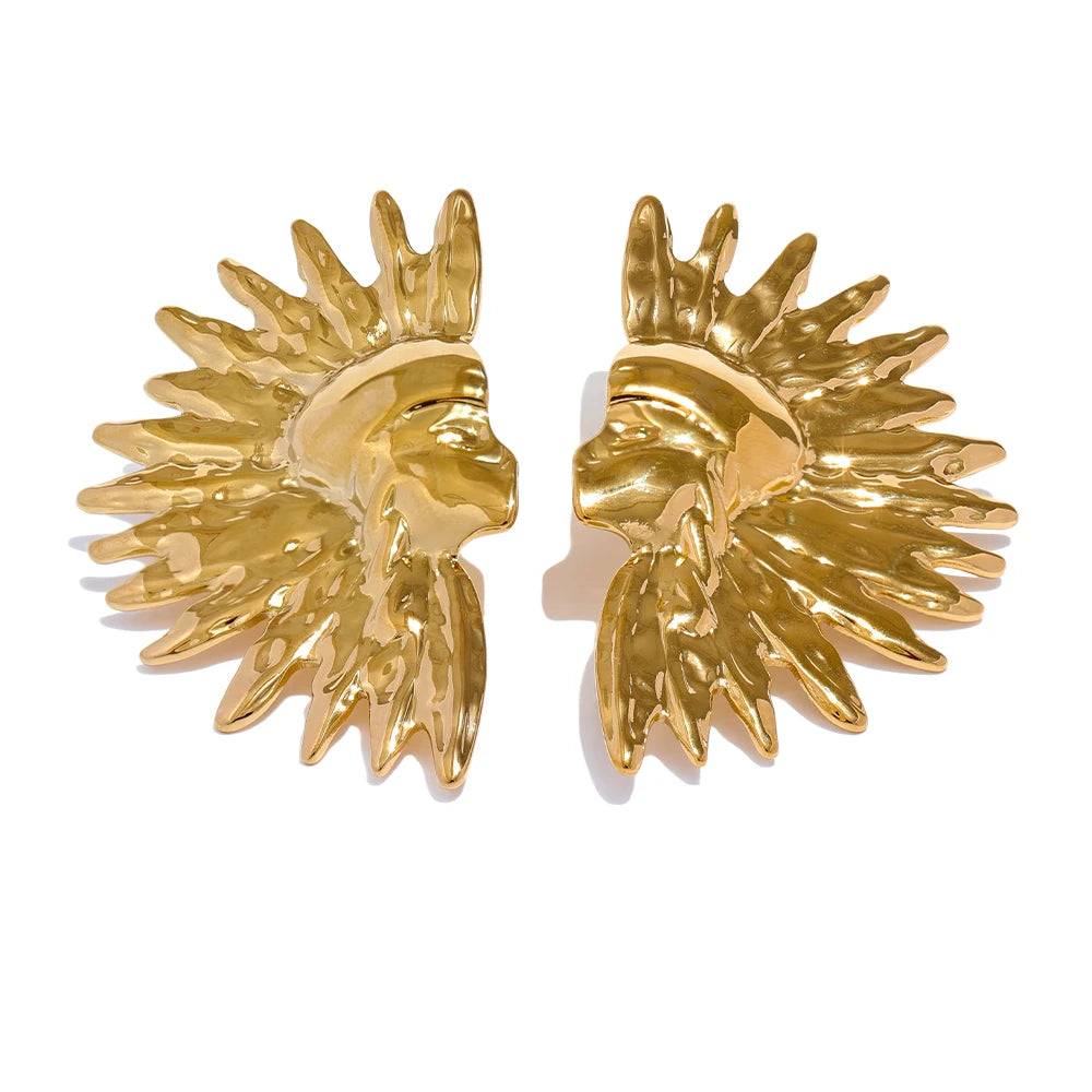 Mayan Shiny Elegant Statement Earrings - Ecru