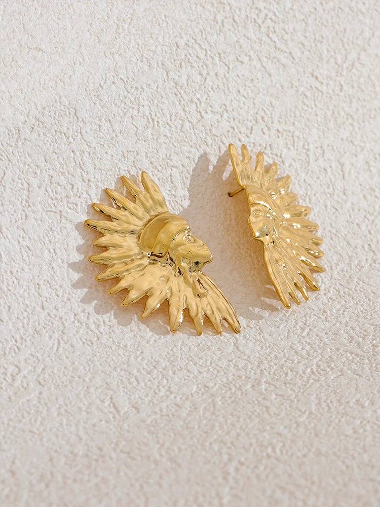 Mayan Shiny Elegant Statement Earrings - Ecru