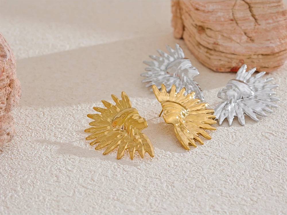 Mayan Shiny Elegant Statement Earrings - Ecru