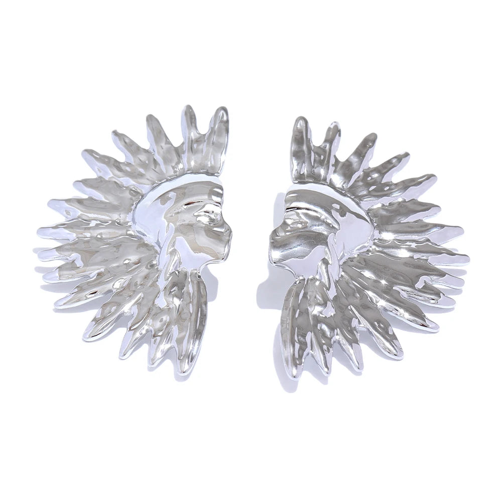 Mayan Shiny Elegant Statement Earrings - Ecru