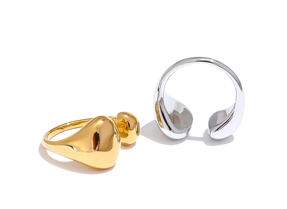 Minimalist Geometric Adjustable Statement Ring - Ecru