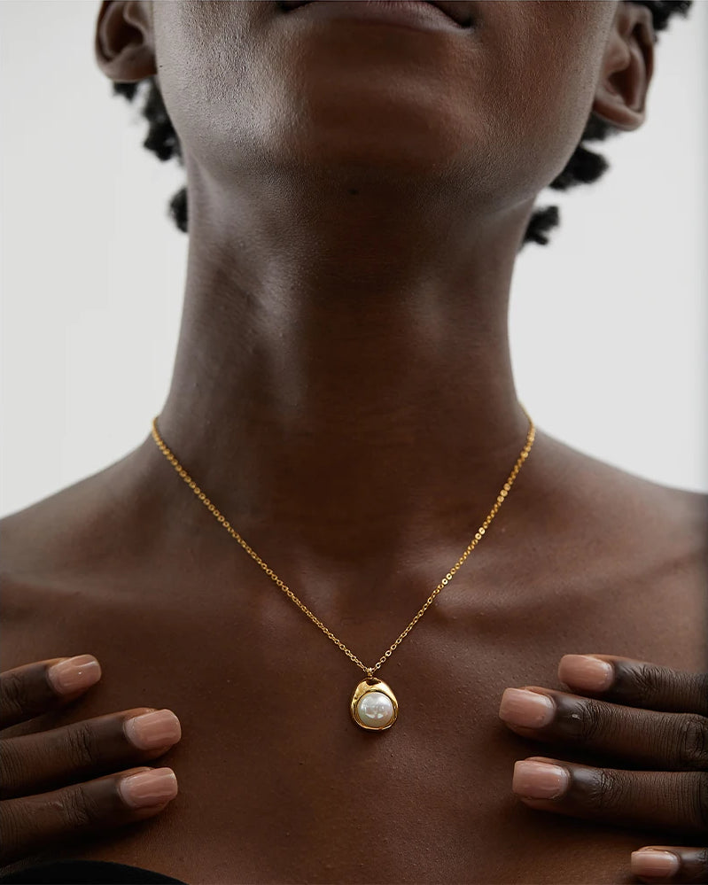 Minimalist Pearl Charm Jewelry Set - Ecru